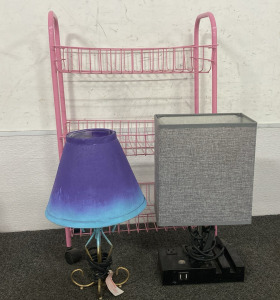 (2) Lamps With Pink Organizer Caddy