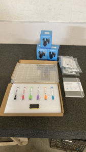 Dry erase calendar board/W markers and eraser, Monthly/Weekly planner, (3) 6&rsquo;binders/note books, (3) Coin holder & cup holder expander combos