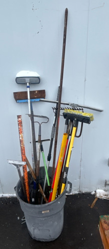 Assorted Yard Tools including Rakes,Scrapers,Brushes & More