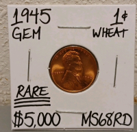 1945 MS68RD Rare Red Gem Wheat Penny