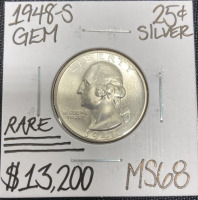 1948-S MS68 RARE Silver Washington Quarter