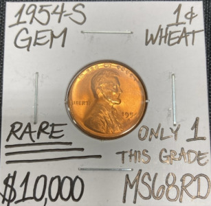 1954-S MS68RD RARE Gem Wheat Copper Penny - Only 1 This Grade