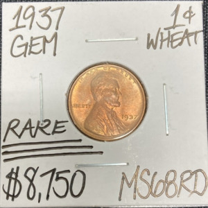 1937 MS68RD RARE Gem Wheat Copper Penny