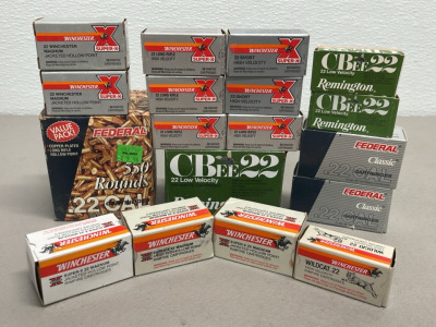 (800) Rounds Of 22 Rimfire Ammunition Cartridges (Winchester, Federal, And Remington Brands