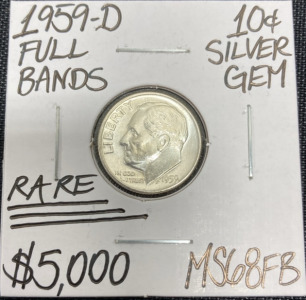 1959-D MS68FB RARE Full Bands Silver Roosevelt Dime