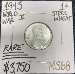 1943 MS68 RARE WWII Steel Wheat Penny