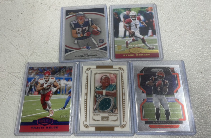 (1) Topps Finest Rob Gronkowski Rookie Card (1) Panini Kyler Murray Rockies Card (1) Panini Prizm Ja&rsquo;Marr Chase (1) Plates & Patches Travis Kelce Card (1) Topps 2009 Mayo LeSean McCoy Jersey Card