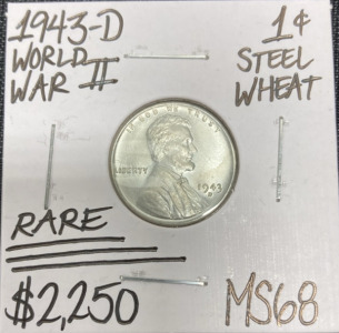 1943-D MS68 RARE WWII Steel Wheat Penny