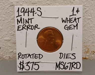 1944-S MS67RD Mint Error Wheat Penny