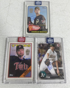 (1) Topps Archive 2019 Autographed Charlie Morton Card (17/31) (1) Topps Archives 2019 Autographed Bert Blyleven Card (34/99) (1) Topps Archives 2020 Autographed AJ Puk Card (35/99)