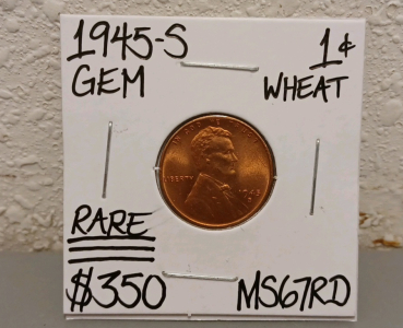 1945-S MS67RD Rare Red Gem Wheat Penny