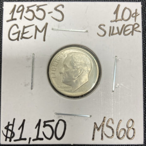 1955-S MS68 Gem Silver Roosevelt Dime