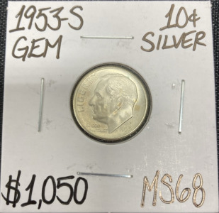 1953-S MS68 Gem Silver Roosevelt Dime