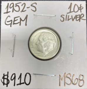 1952-S MS68 Gem Silver Roosevelt Dime