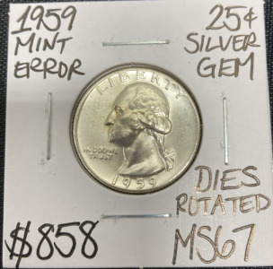 1959 MS67 Mint Error Silver Washington Quarter