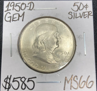 1950-D MS66 Gem Franklin Silver Half Dollar