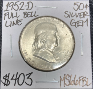 1952-D MS66FBL Full Bell Line Franklin Half Dollar