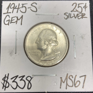 1945-S MS67 Gem Silver Washington Quarter