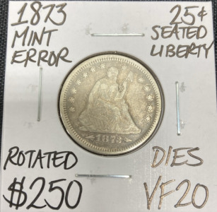 1973 VF20 Mint Error Seated Liberty Quarter