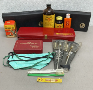 Big Box Of Gun Cleaning Kits For .22, .38, .45 And Additional Gun Cleaning Supplies