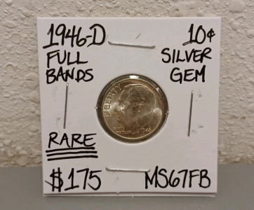 1946-D MS67FB Rare Full Bands Silver Dime