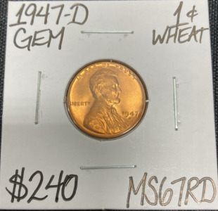 1947-D MS67RD Gem Wheat Copper Penny