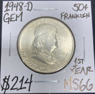 1948-D MS66 Gem Franklin Half Dollar - First Year