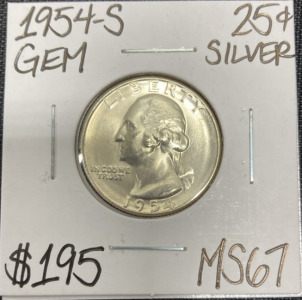 1955-S MS67 Gem Silver Washington Quarter