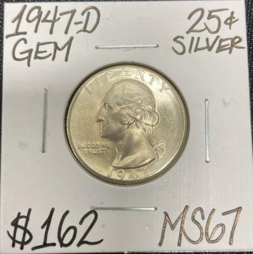 1947-D MS67 Gem Silver Washington Quarter