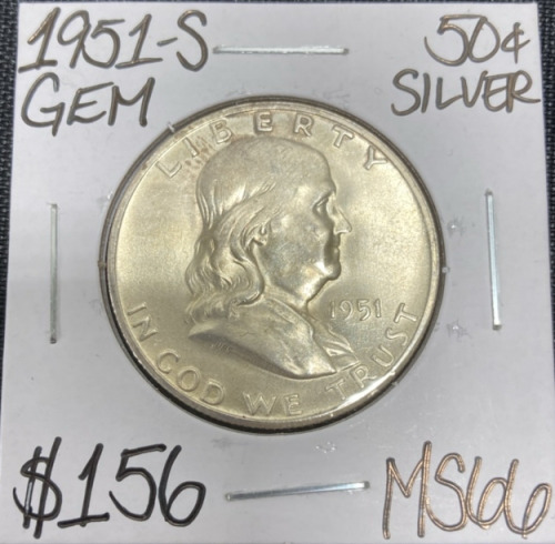 1951-S MS66 Gem Silver Franklin Half Dollar