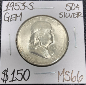 1953-S MS66 Gem Silver Franklin Half Dollar