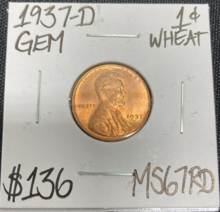 1937-D MS67RD Gem Wheat Copper Penny