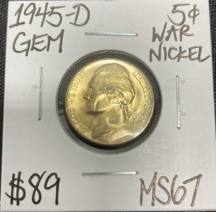 1945-D MS67 Gem Silver War Jefferson Nickel