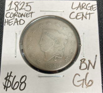 1825 G6 Coronet Head Large Cent