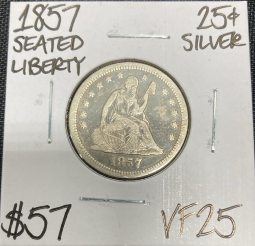 1857 VF25 Seated Liberty Silver Quarter