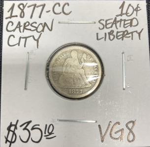 1877-CC VG8 Carson City Seated Liberty Dime