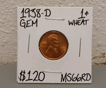 1938-D MS66RD Gem Wheat Copper Penny