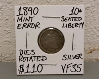 1890 VF35 Mint Error Seated Liberty Dime