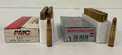 (1) Box Of PMC 35A Rem. Ammunition Cartridges (200 Gr. RNSP.) (1) Box Of Winchester 35 REM. Ammunition Cartridges (200 Gr. Power-Point)