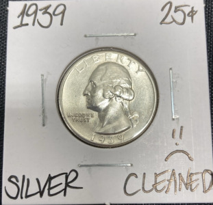 1939 Cleaned Silver Washington Quarter