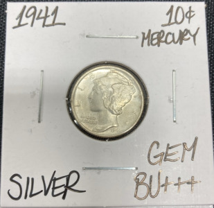 1941 Gem BU+++ Silver Mercury Dime