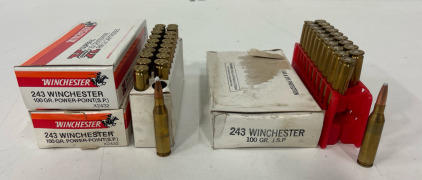 (2) Boxes Of Winchester 243 Winchester Ammunition Cartridges (1) Box Of Unknown Brand 243 Winchester Ammunition Cartridges