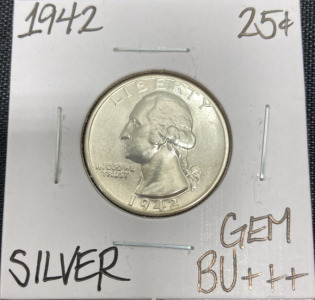 1942 Gem BU+++ Silver Washington Quarter