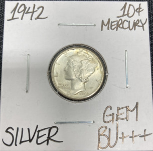 1942 Gem BU+++ Silver Mercury Dime