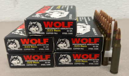 (5) Boxes Of Wolf .223 Remington Ammunition Cartridges