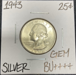 1943 Gem BU++++ Silver Washington Quarter