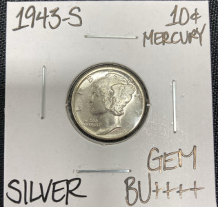 1943-S Gem BU++++ Silver Mercury Dime