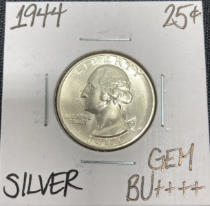 1944 Gem BU++++ Silver Washington Quarter