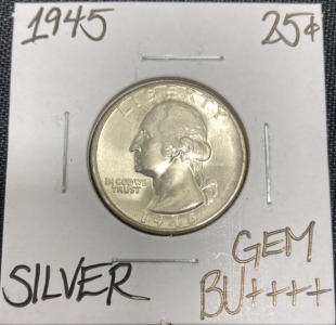 1945 Gem BU++++ Silver Washington Quarter