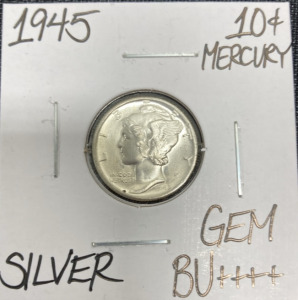 1945 Gem BU++++ Silver Mercury Dime